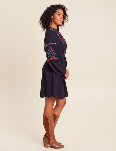 Robe brod&eacute;e col tunisien rouge femme