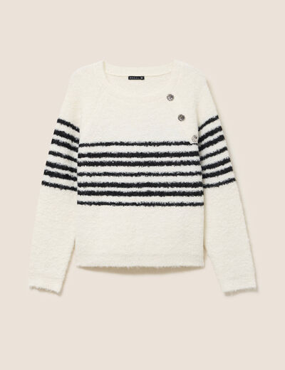 Pull bouclette col rond manches longues blanc femme