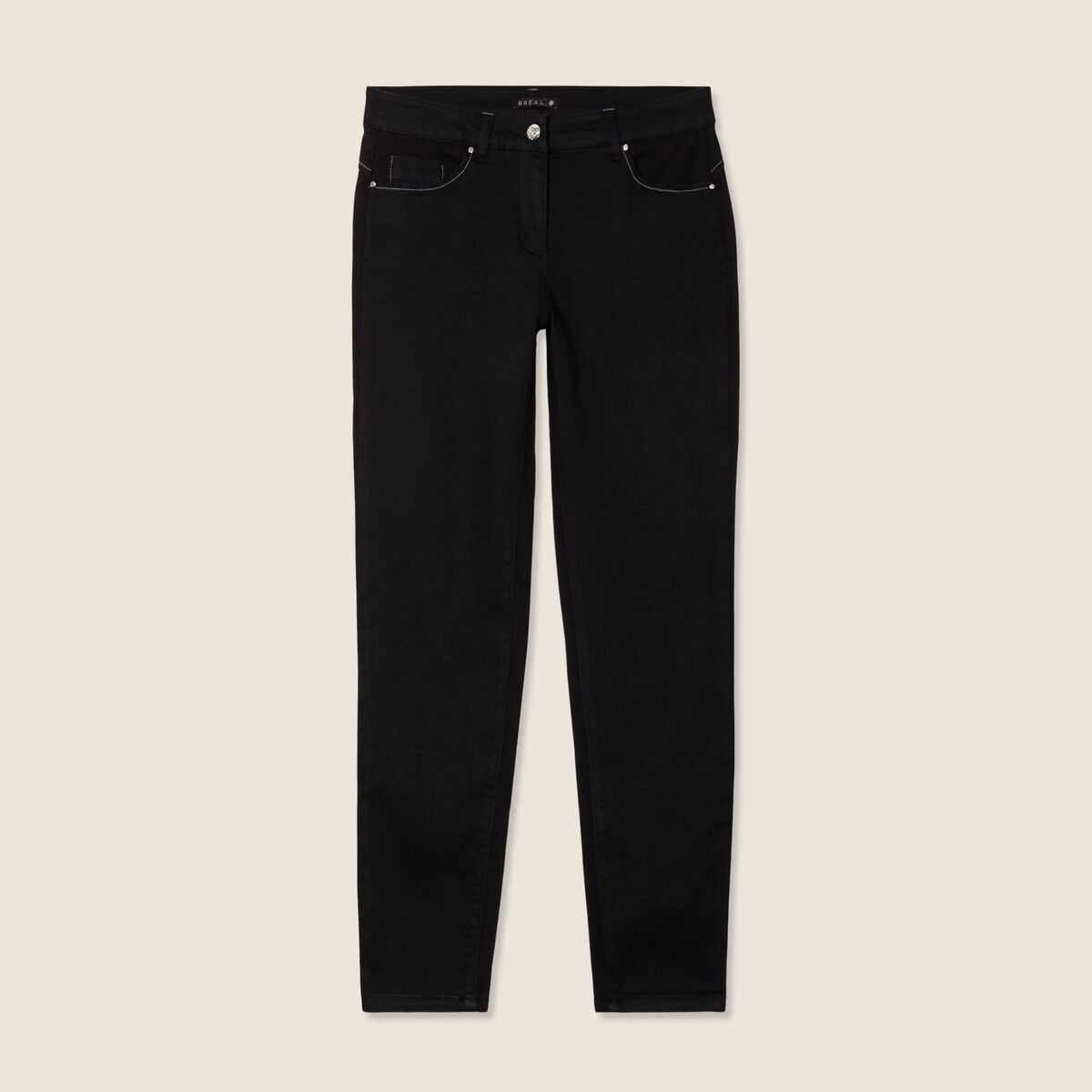 Jean ajusté 7/8ème effet bi-matière noir femme