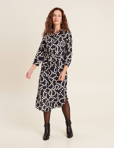 Robe longue évasée ceinturée noir femme