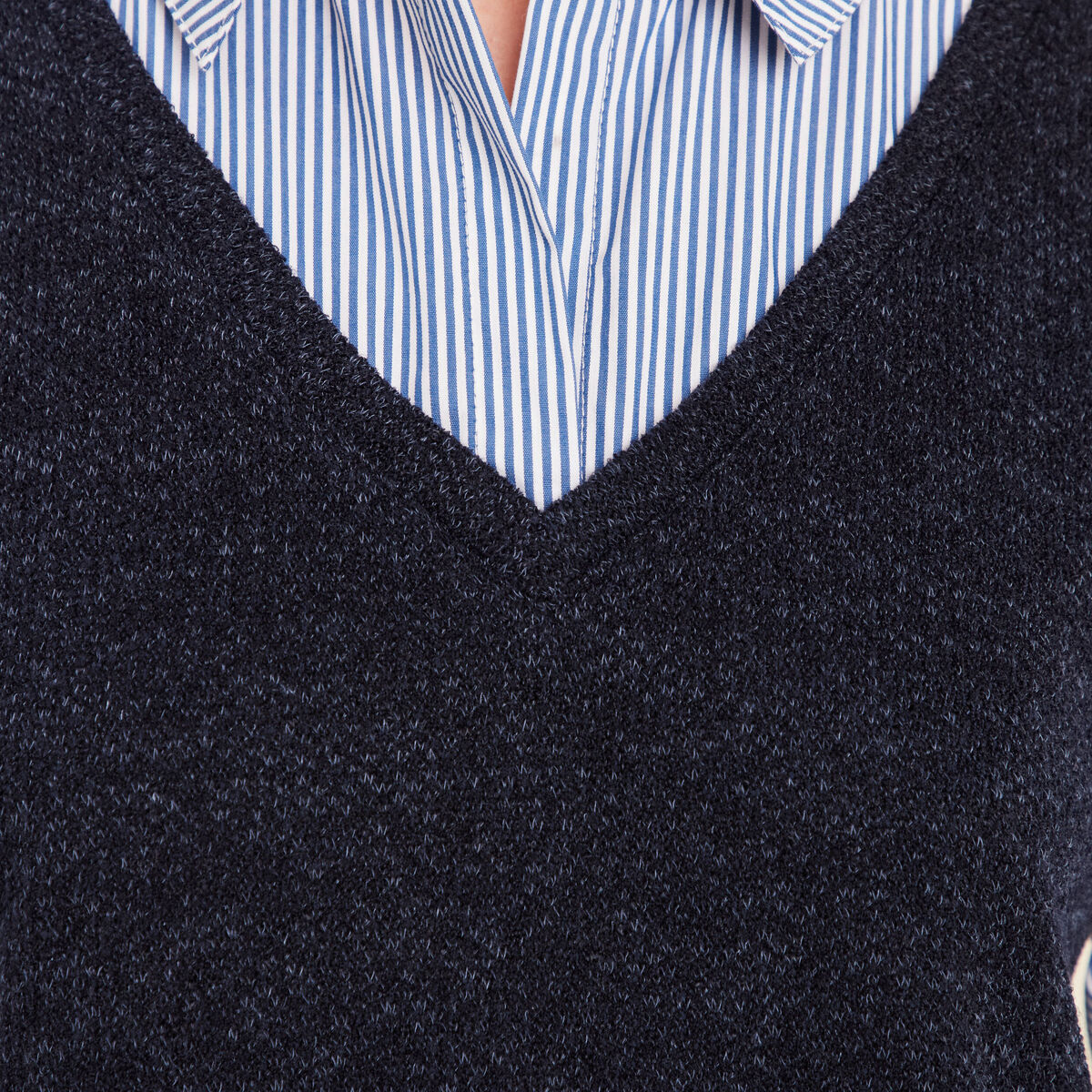 Pull effet 2-en-1 chemise bleu fonc&eacute; femme