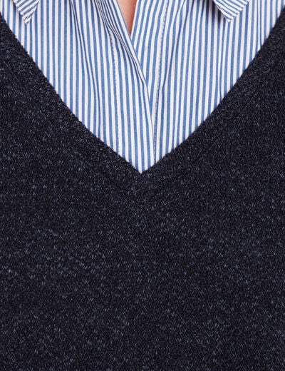 Pull effet 2-en-1 chemise bleu foncé femme