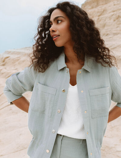 Blouson bas resserr&eacute; manches longue vert clair femme