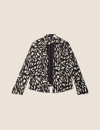 Veste en maille ajustée col châle noir femme