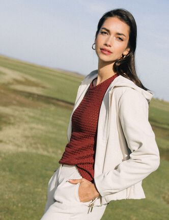 Veste zipp&eacute;e avec capuche sable femme