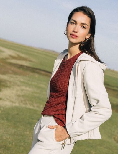 Veste zipp&eacute;e avec capuche sable femme