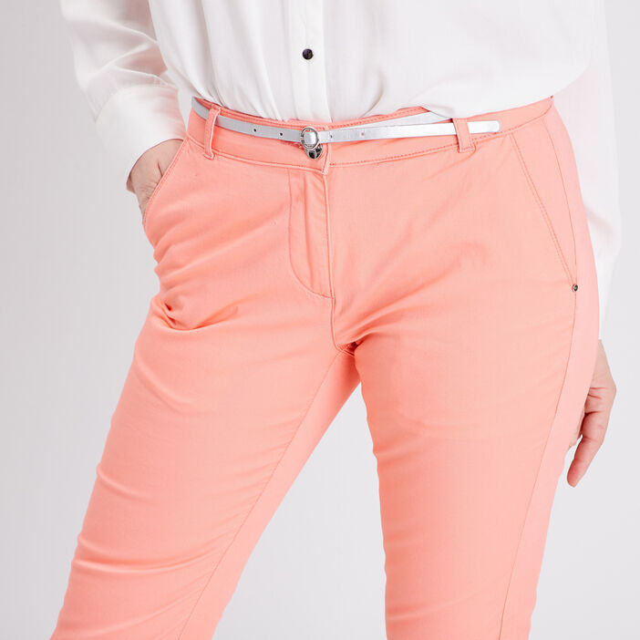Pantalon chino droit orange corail femme