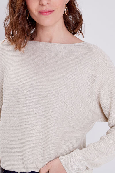 Pull manches longues beige femme