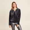 Sweat manches longues pliss&eacute; gris argent femme