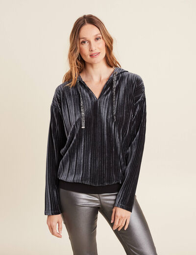 Sweat manches longues pliss&eacute; gris argent femme