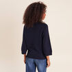 Pull droit col rond manches 3/4 bleu marine femme