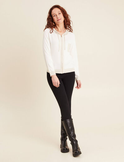 Gilet à capuche zippé ecru femme