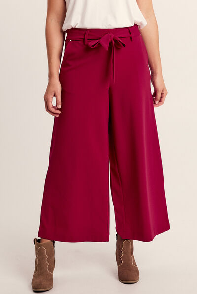 Pantalon large ceinturé rose framboise femme