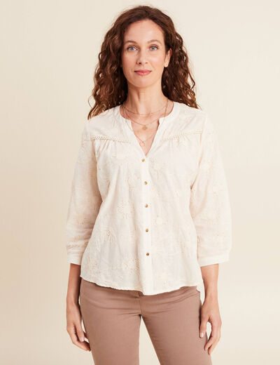 Blouse col tunisien manches 3/4 ecru femme