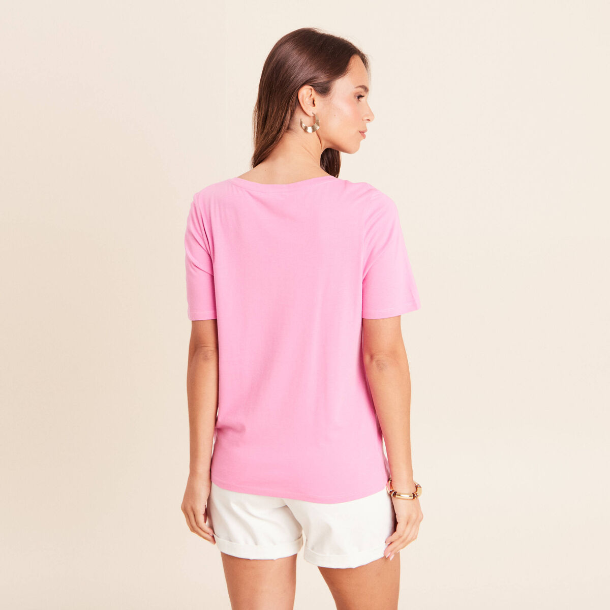 T-shirt manches courtes rose fushia femme