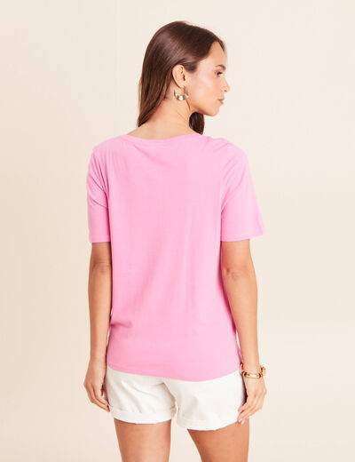 T-shirt manches courtes rose fushia femme