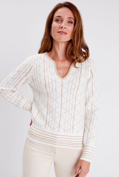 Pull manches longues ecru femme