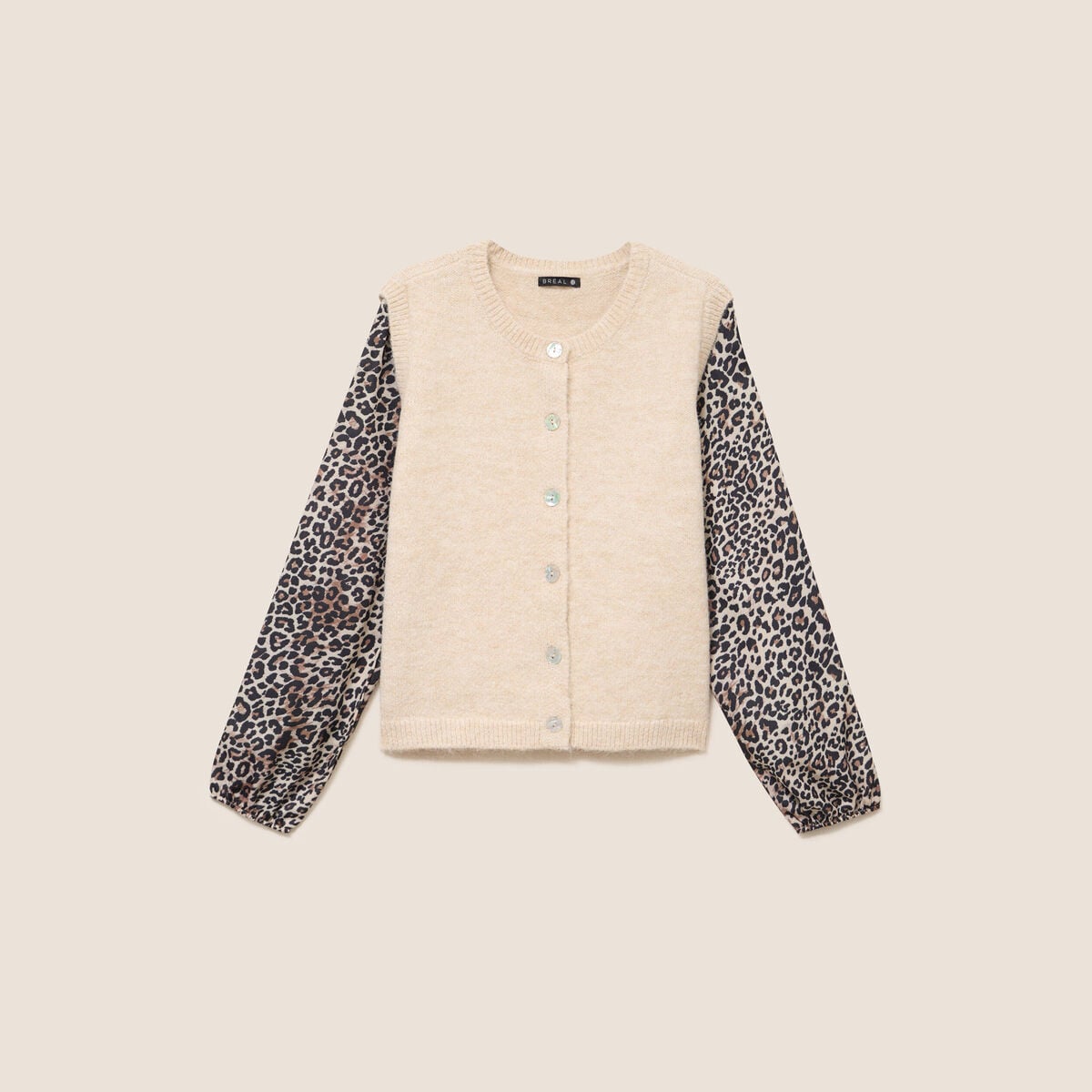 Pull col rond beige femme