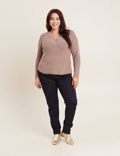 Pull manches longues taupe femme
