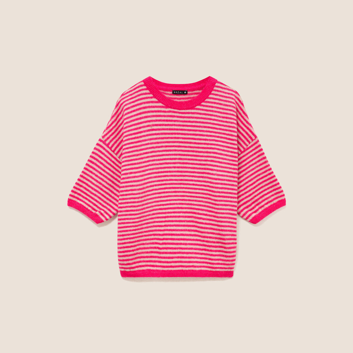 Pull droit col rond manches 3/4 rose femme