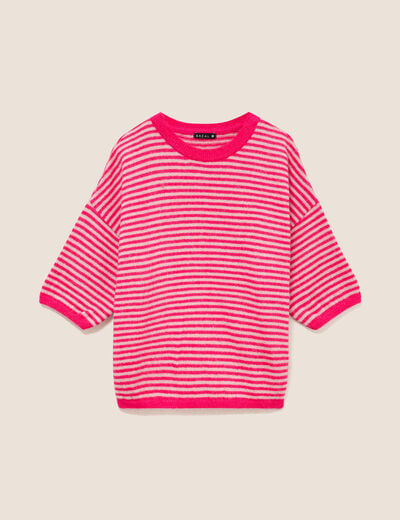 Pull droit col rond manches 3/4 rose femme