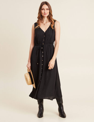 Robe midi évasée satin noir femme