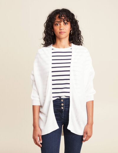 Gilet droit mi-long à pans manches 3/4 ecru femme