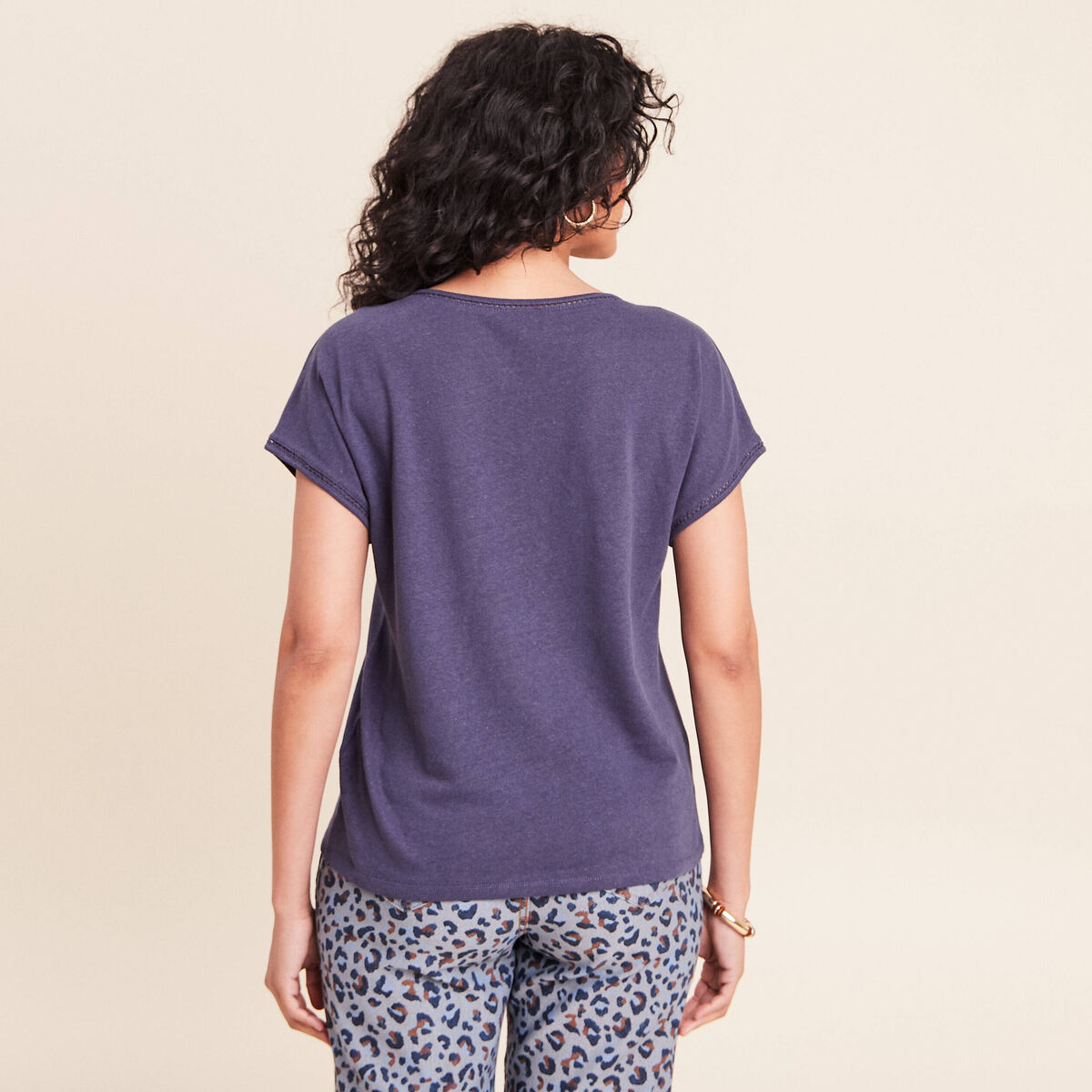T-shirt col rond manches courtes bleu marine femme