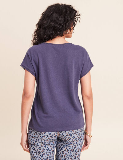 T-shirt col rond manches courtes bleu marine femme