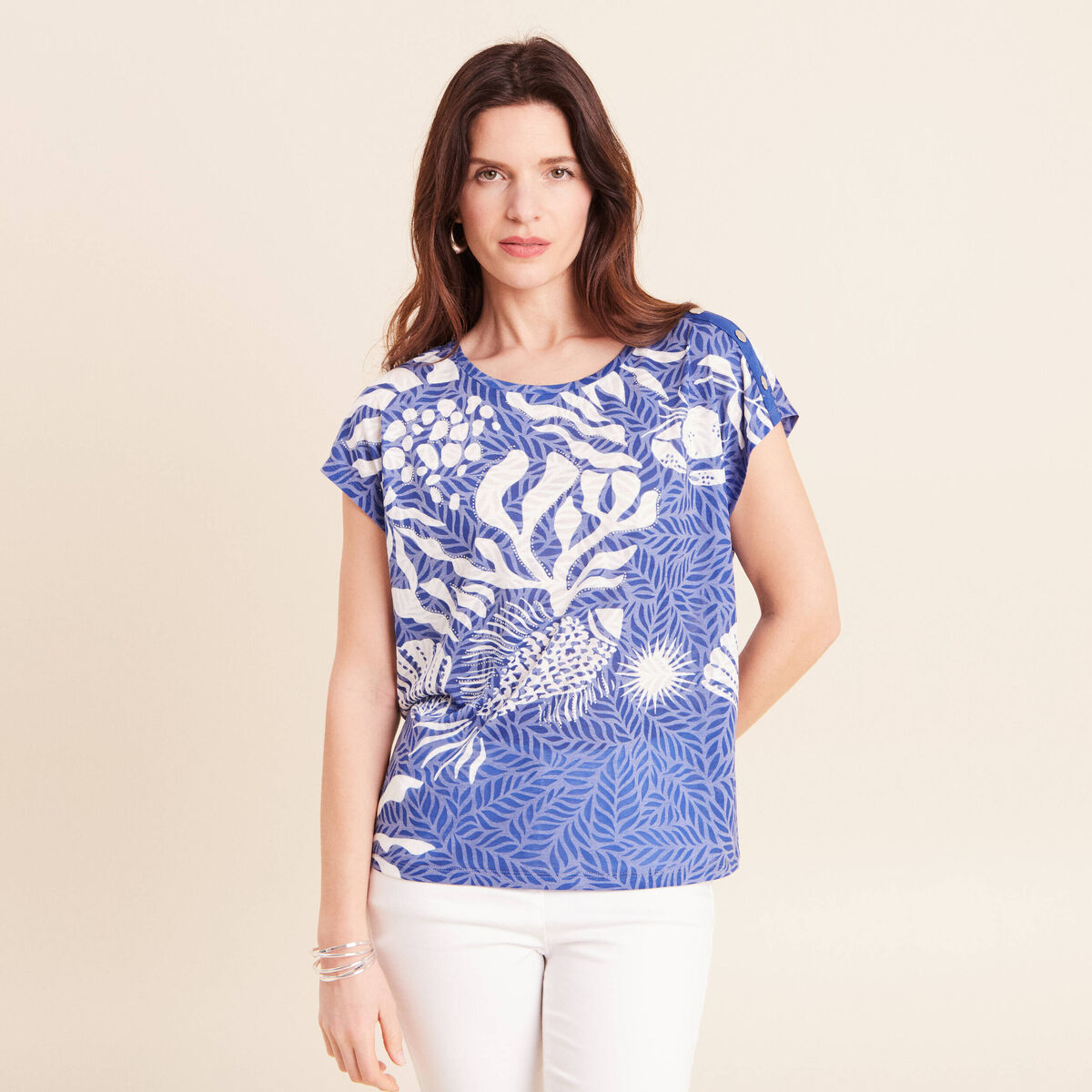 T-shirt manches courtes bleu fonc&eacute; femme