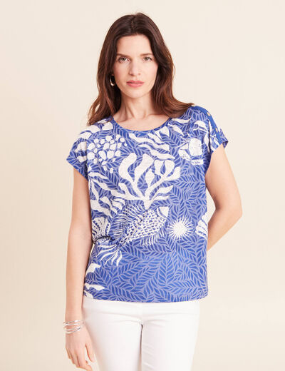 T-shirt manches courtes bleu fonc&eacute; femme