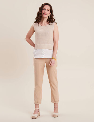 Pantalon carotte 7/8ème beige femme