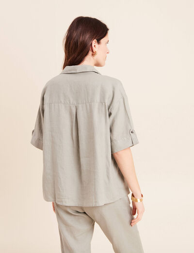 Blouse courte 100% lin vert clair femme