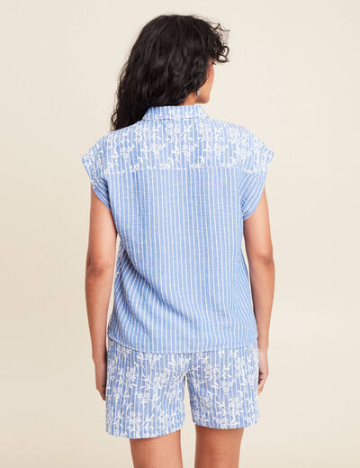 Chemise droite courte manches courtes bleu clair femme