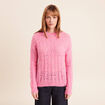 Pull ajour&eacute; col rond manches longues rose fushia femme