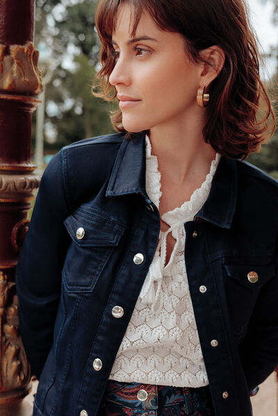 Veste droite en jean noir femme