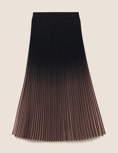 Jupe midi patineuse pliss&eacute;e marron fonc&eacute; femme