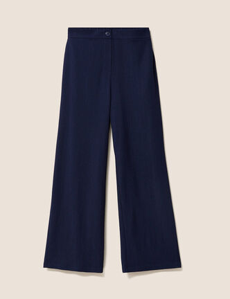 Pantalon large taille haute fluide bleu marine femme