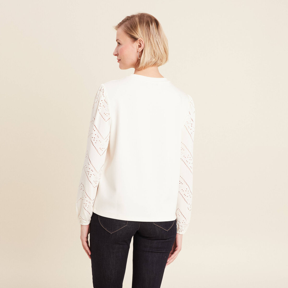 Sweat manches longues ecru femme