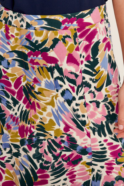 Jupe midi droite fendue multicolore femme