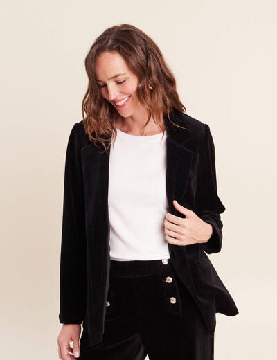 Blazer col tailleur doubl&eacute; noir femme