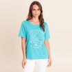T-shirt col rond manches courtes brod&eacute; vert turquoise femme