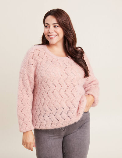 Pull manches longues ajour&eacute; vieux rose femme