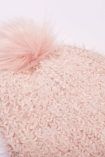 Lot bonnet et écharpe vieux rose femme