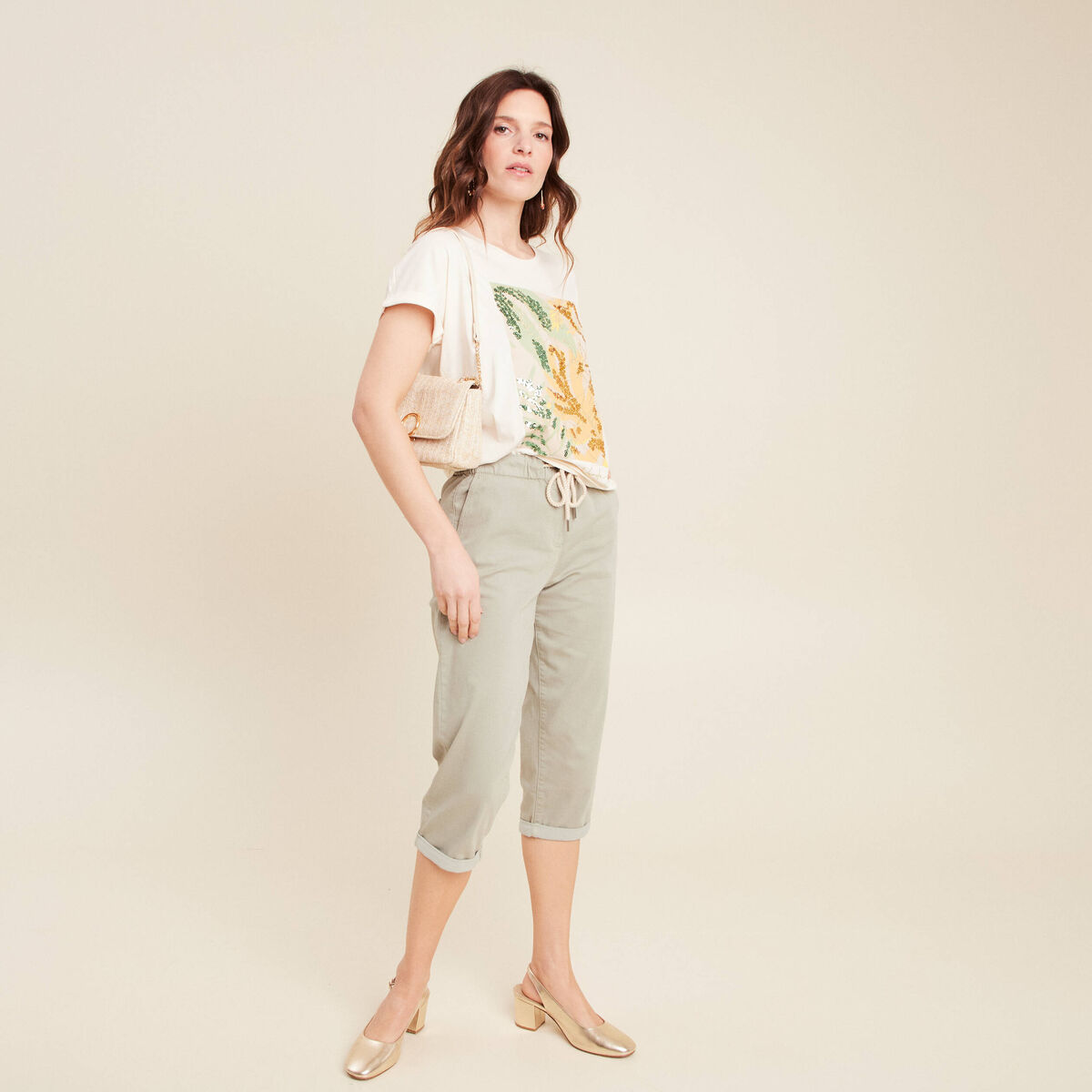 T-shirt manches courtes ecru femme
