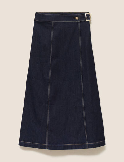 Jupe longue &eacute;vas&eacute;e en jean denim brut femme