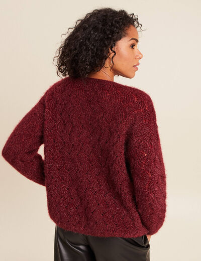 Pull manches longues ajour&eacute; bordeaux femme