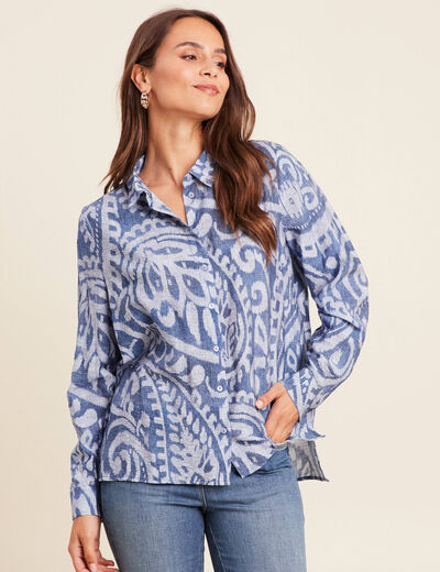 Chemise manches longues fluide bleu femme