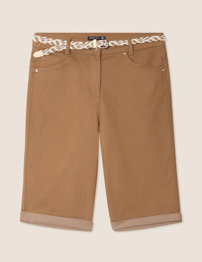 Bermuda ajusté ceinturé taupe femme