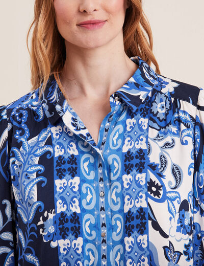 Chemise manches longues bleu electrique femme